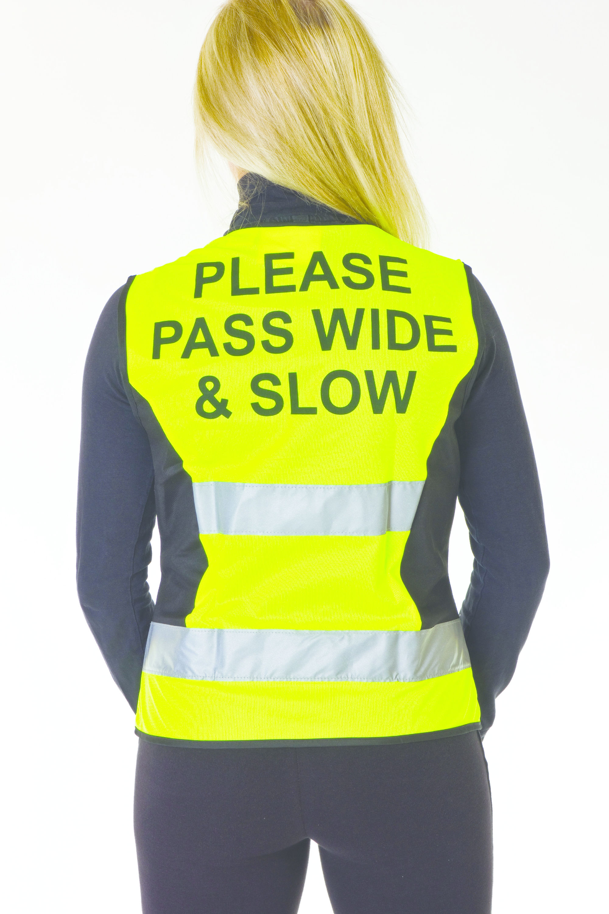 Yellow Hy Viz Please Pass Wide & Slow Womens Safety Wear Reflective Waistcoat 