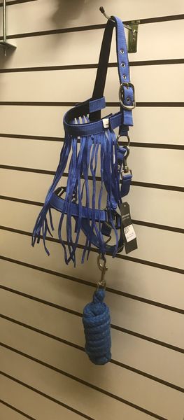 Bright Blue Head Collar, Lead Rop & Fly Veil Set