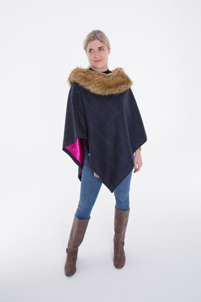 Short Tweed Cape with Faux-Fur Collar image #1