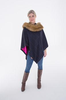 Short Tweed Cape with Faux-Fur Collar