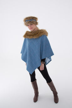 Regular Tweed Cape with Faux-Fur Collar
