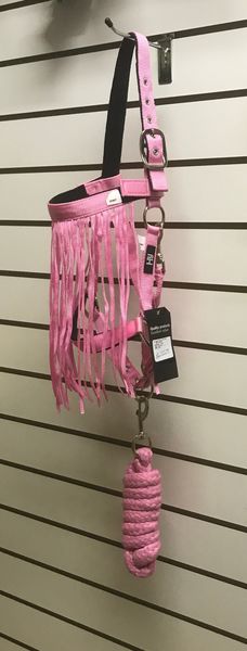 Bright Pink Head Collar, Lead Rop & Fly Veil Set